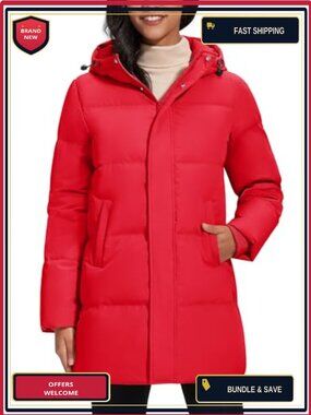 Women's Down Jacket Parka Winter Coat Hooded Waterproof Puffer Long Quilted